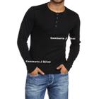 Camiseta HENLEY Masculina Slim Fit Manga Longa J SILVER - PRETA / AZUL / VINHO / MARFIM