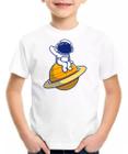 Camiseta infantil astronauta planeta esapaço galaxia menino