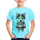 Camiseta Infantil Cachorro Husky Siberiano Natalino - Foca na Moda