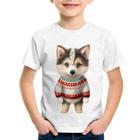 Camiseta Infantil Cachorro Husky Siberiano Natalino - Foca na Moda