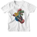 Camiseta Infantil Dinossauro Rock and Roll Guitarra