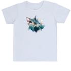 Camiseta Infantil Divertida Megalodonte aquarela 2