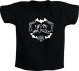 Camiseta Infantil Happy Halloween Morcego e Teia de aranha