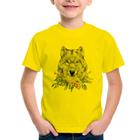 Camiseta Infantil Lobo e Flores - Foca na Moda