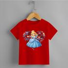 Camiseta Infantil Menina Princesa Coração Azul 100% Algodão Confortável