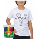 Camiseta infantil menino colorir futebol jogador dia das crianças