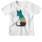 Camiseta Infantil Silhueta gato cidade noturna