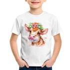 Camiseta Infantil Vaquinha E Flores - Foca na Moda