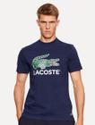 Camiseta Lacoste Masculina Jersey Croco Signature Logo Azul Marinho