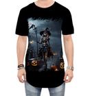 Camiseta Longline Bruxa Caveira Halloween 12