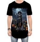 Camiseta Longline Bruxa Caveira Halloween 5