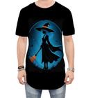 Camiseta Longline Bruxa Halloween Azul Festa 5