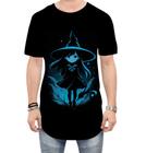 Camiseta Longline Bruxa Halloween Azul Festa 8