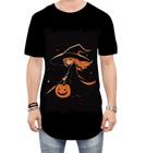 Camiseta Longline Bruxa Halloween Laranja Festa 1