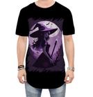 Camiseta Longline Bruxa Halloween Púrpura Festa 3