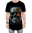 Camiseta Longline Caveira Militar Logo Guerra 2