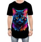 Camiseta Longline de Gatinho Colorido Neon Vetor 10