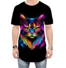 Camiseta Longline de Gatinho Colorido Neon Vetor 2