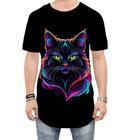 Camiseta Longline de Gatinho Colorido Neon Vetor 4