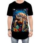 Camiseta Longline de Tartaruga Marinha Desenhada 2