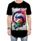 Camiseta Longline Golfinho Inteligência Arte Pintura 10