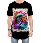 Camiseta Longline Golfinho Inteligência Arte Pintura 2