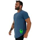 Camiseta Longline Masculina MXD Conceito Estampa Lateral Caveira Verde