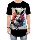 Camiseta Longline Páscoa Coelhinho Artístico Design 1