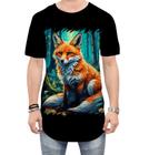 Camiseta Longline Raposa na Floresta Fofa Desenhada 8