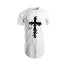 Camiseta Longline Swag Oversize Camisas Masculinas Estampada Básica Algodão Blusa Cruz Gospel Evangélica Cristã
