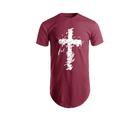 Camiseta Longline Swag Oversize Camisas Masculinas Estampada Básica Algodão Blusa Cruz Gospel Evangélica Cristã