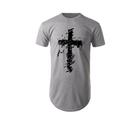 Camiseta Longline Swag Oversize Camisas Masculinas Estampada Básica Algodão Blusa Cruz Gospel Evangélica Cristã