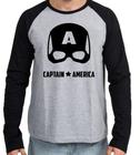 Camiseta Manga Longa blusa Capitão América  Máscara Black