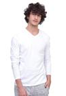 Camiseta Manga Longa Branca Gola V 100% Algodão Di Nuevo