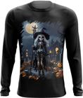 Camiseta Manga Longa Bruxa Caveira Halloween 17