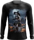 Camiseta Manga Longa Bruxa Caveira Halloween 6