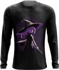 Camiseta Manga Longa Bruxa Halloween Púrpura 16