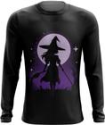 Camiseta Manga Longa Bruxa Halloween Púrpura 18