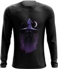 Camiseta Manga Longa Bruxa Halloween Púrpura 19