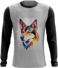 Camiseta Manga Longa Cachorro Ilustrado Cromático Abstrato 4