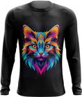 Camiseta Manga Longa de Gatinho Colorido Neon Vetor 11