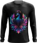 Camiseta Manga Longa de Pavão Colorido Neon Vetor 9