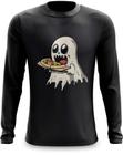 Camiseta Manga Longa Fantasma Comendo Pizza