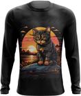 Camiseta Manga Longa Gatinho no Pôrdo Sol Sunset 12