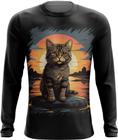 Camiseta Manga Longa Gatinho no Pôrdo Sol Sunset 21