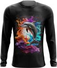 Camiseta Manga Longa Golfinho Inteligência Arte Pintura 6