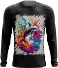 Camiseta Manga Longa Golfinho Inteligência Arte Pintura 9