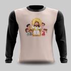 Camiseta Manga Longa Jesus em Seu Trono com Crianç@s