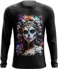 Camiseta Manga Longa La Catrina Mexicana Dama Esqueleto 18