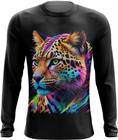 Camiseta Manga Longa Leopardo Ondas Magnéticas Vibrante 9